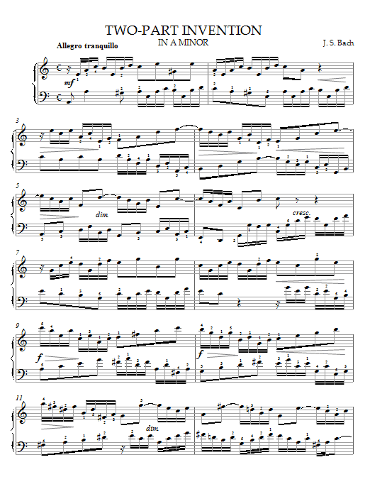 Johann Sebastian Bach Two-Part Invention in A Minor sheet music notes and chords. Download Printable PDF.