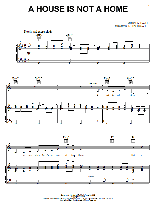 Bacharach & David A House Is Not A Home sheet music notes and chords. Download Printable PDF.