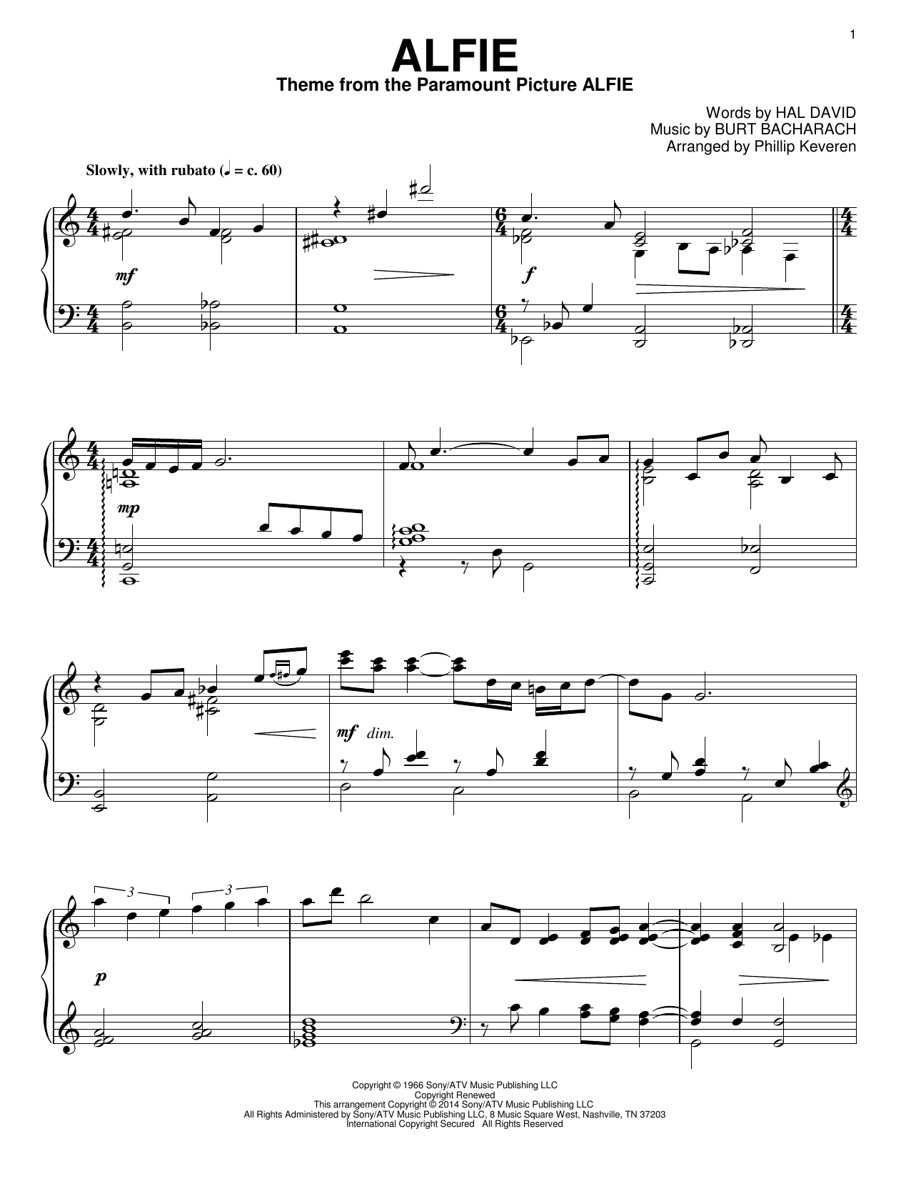 Phillip Keveren Alfie sheet music notes and chords. Download Printable PDF.