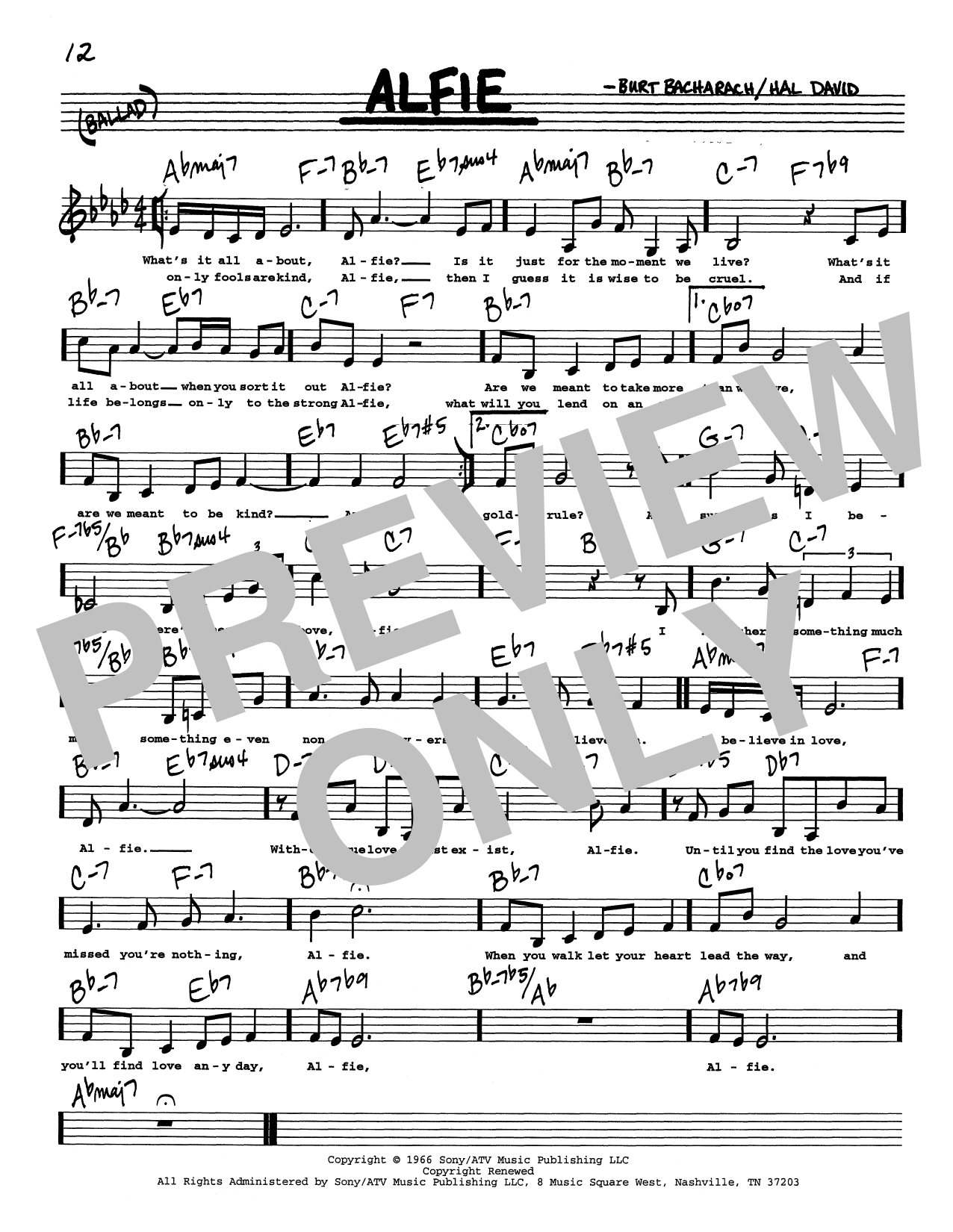 Learn to play Bacharach & David Alfie (Low Voice) sheet music for Real Book – Melody, Lyrics & Chords in minutes. Price: 5.9900$ Bacharach & David Alfie (Low Voice) sheet music notes and chords arranged for Real Book – Melody, Lyrics & Chords
