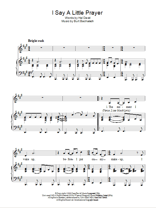 Bacharach & David I Say A Little Prayer sheet music notes and chords arranged for Alto Sax Solo