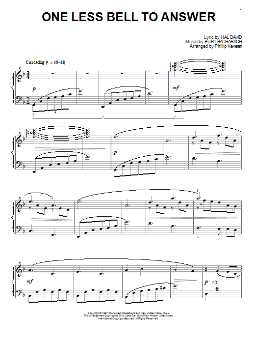 Phillip Keveren One Less Bell To Answer sheet music notes and chords arranged for Piano Solo