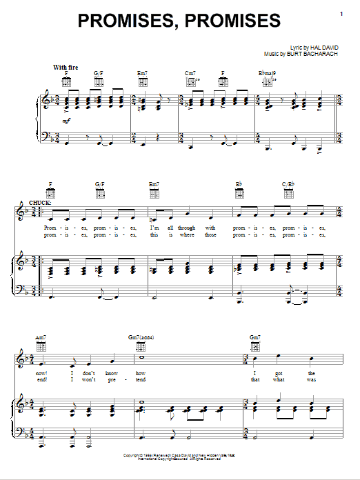 Bacharach & David Promises, Promises sheet music notes and chords. Download Printable PDF.