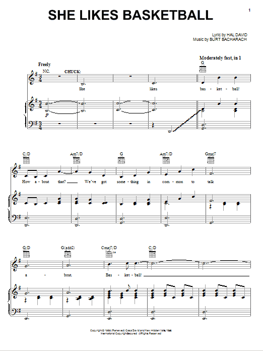 Bacharach & David She Likes Basketball sheet music notes and chords. Download Printable PDF.