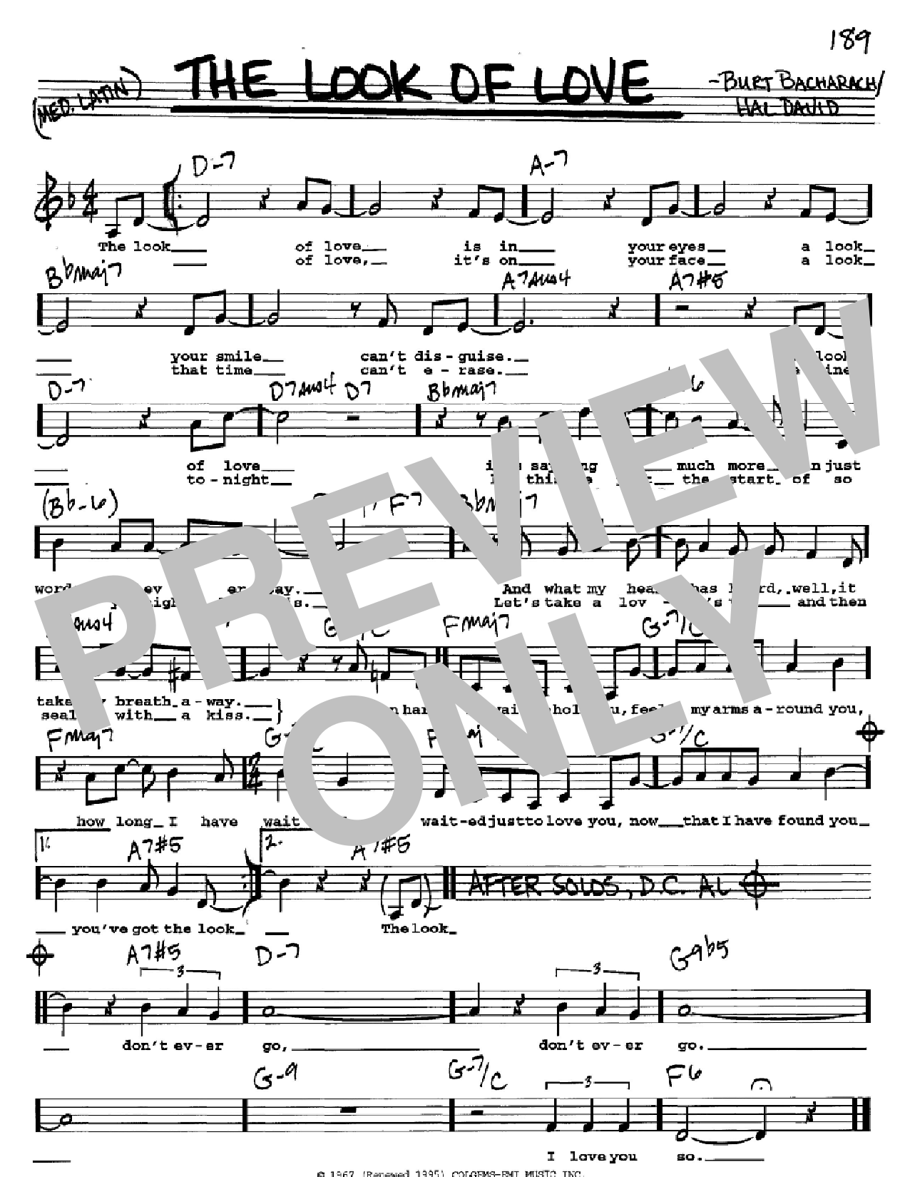 Bacharach & David The Look Of Love sheet music notes and chords. Download Printable PDF.