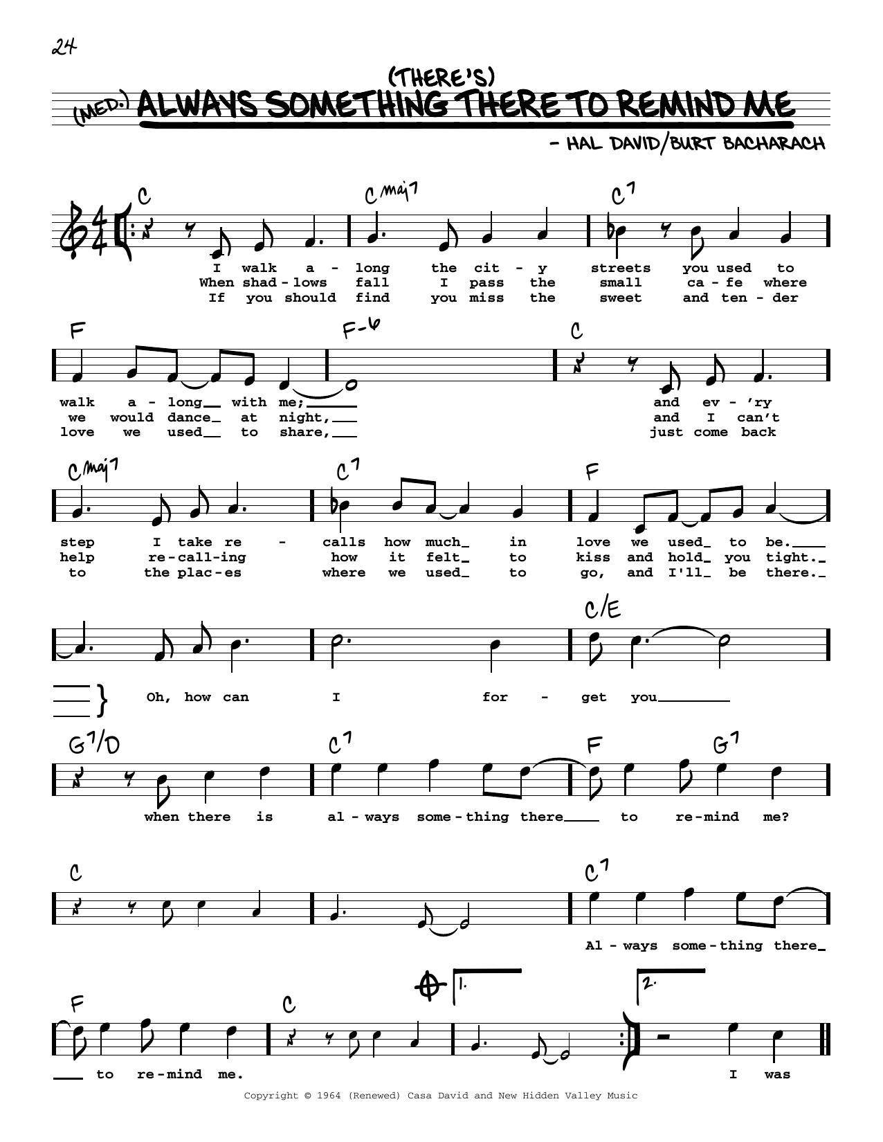 Bacharach & David (There's) Always Something There To Remind Me (High Voice) sheet music notes and chords. Download Printable PDF.