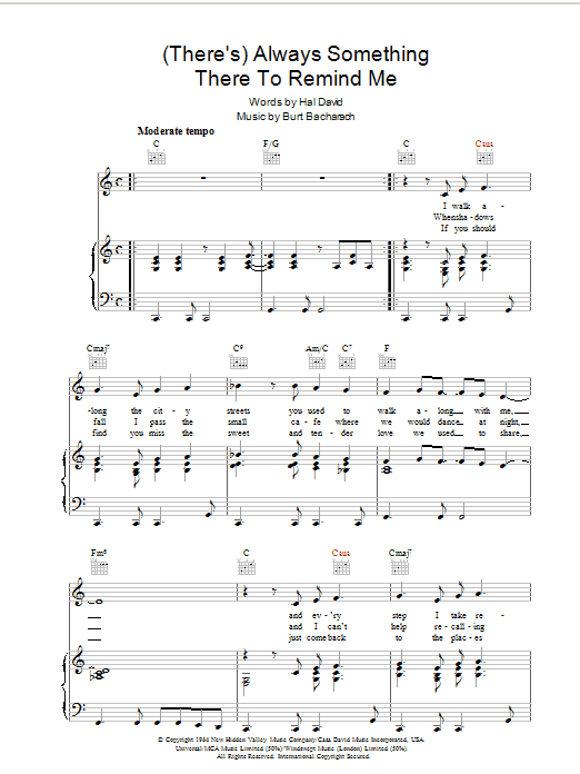 Bacharach & David (There's) Always Something There To Remind Me sheet music notes and chords. Download Printable PDF.