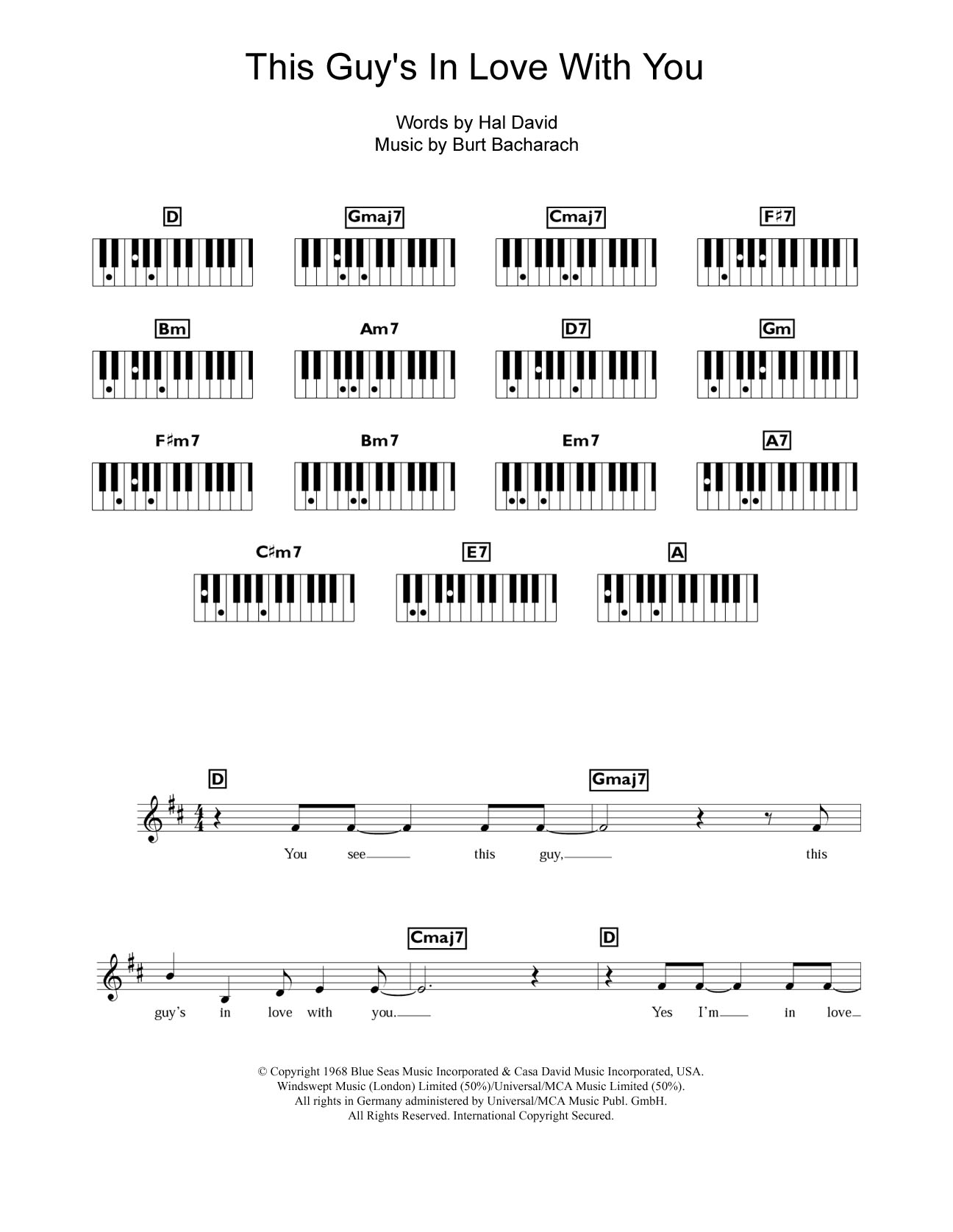 Learn to play Bacharach & David This Guy's In Love With You sheet music for Real Book – Melody & Chords in minutes. Price: 5.9900$ Bacharach & David This Guy's In Love With You sheet music notes and chords arranged for Real Book – Melody & Chords