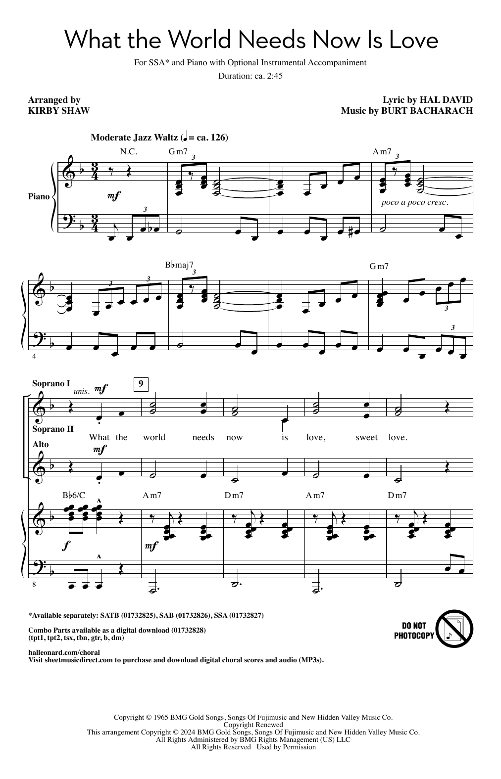 Bacharach & David What The World Needs Now Is Love (arr. Kirby Shaw) sheet music notes and chords. Download Printable PDF.