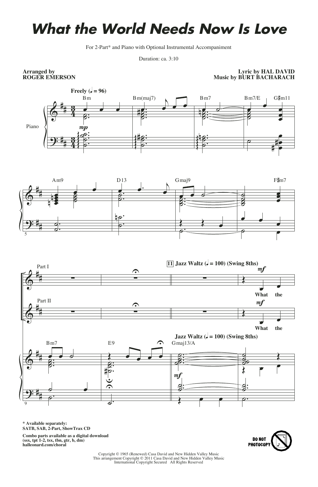 Bacharach & David What The World Needs Now Is Love (arr. Roger Emerson) sheet music notes and chords. Download Printable PDF.