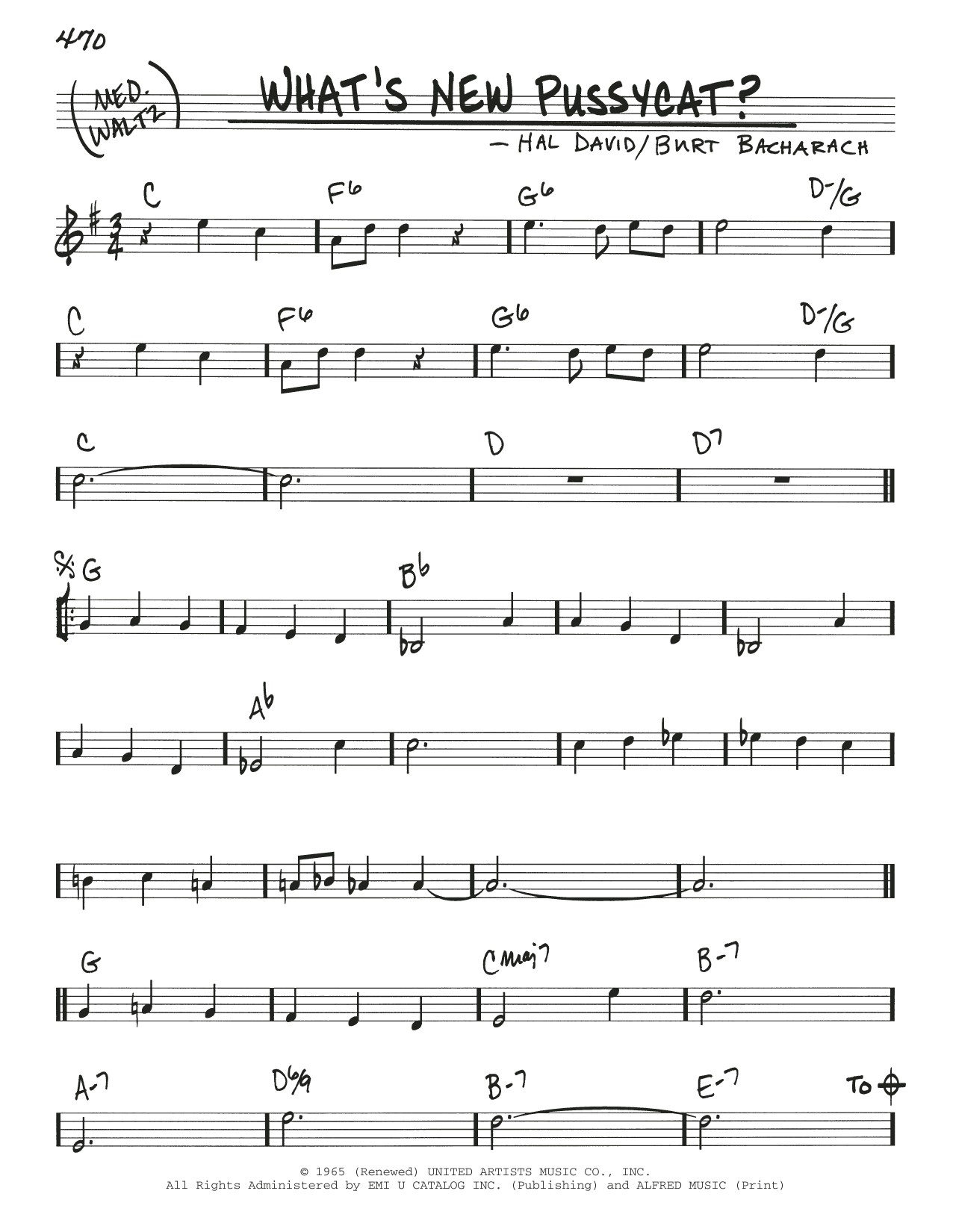 Bacharach & David What's New Pussycat? sheet music notes and chords. Download Printable PDF.