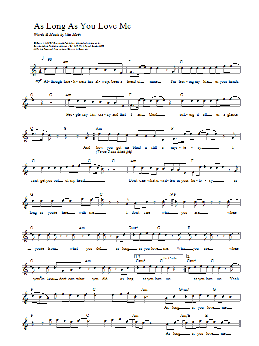 Backstreet Boys As Long As You Love Me sheet music notes and chords. Download Printable PDF.