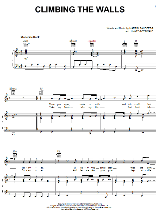 Learn to play Backstreet Boys Climbing The Walls sheet music for Piano, Vocal & Guitar Chords (Right-Hand Melody) in minutes. Price: 7.8900$ Backstreet Boys Climbing The Walls sheet music notes and chords arranged for Piano, Vocal & Guitar Chords (Right-Hand Melody)