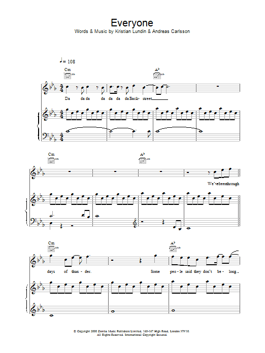 Learn to play Backstreet Boys Everyone sheet music for Piano, Vocal & Guitar Chords in minutes. Price: 7.8900$ Backstreet Boys Everyone sheet music notes and chords arranged for Piano, Vocal & Guitar Chords