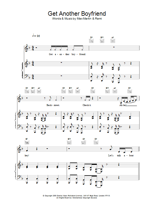 Learn to play Backstreet Boys Get Another Boyfriend sheet music for Piano, Vocal & Guitar Chords in minutes. Price: 7.8900$ Backstreet Boys Get Another Boyfriend sheet music notes and chords arranged for Piano, Vocal & Guitar Chords