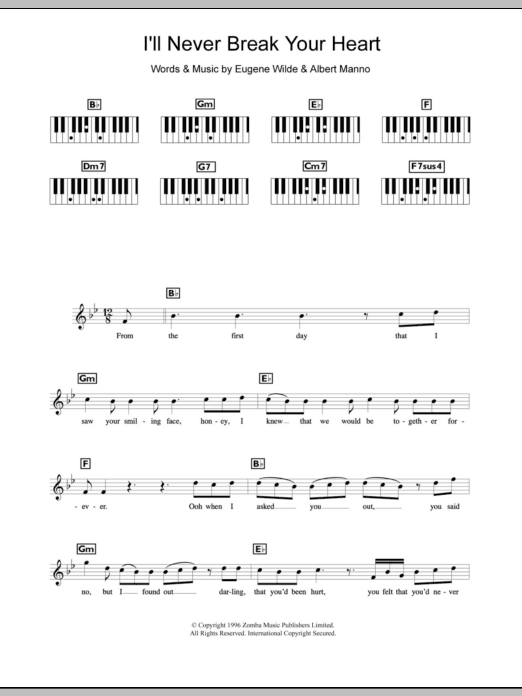 Learn to play Backstreet Boys I'll Never Break Your Heart sheet music for Piano Chords/Lyrics in minutes. Price: 3.9900$ Backstreet Boys I'll Never Break Your Heart sheet music notes and chords arranged for Piano Chords/Lyrics