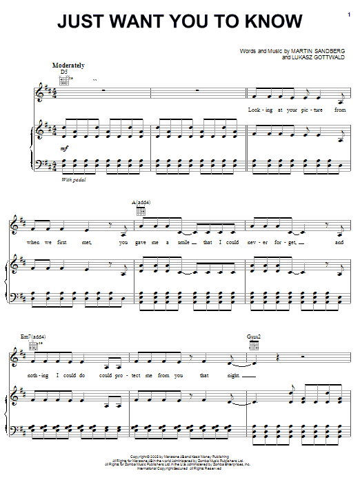 Backstreet Boys Just Want You To Know sheet music notes and chords arranged for Piano, Vocal & Guitar Chords (Right-Hand Melody)