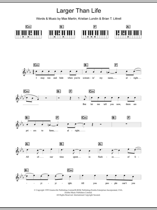 Backstreet Boys Larger Than Life sheet music notes and chords. Download Printable PDF.