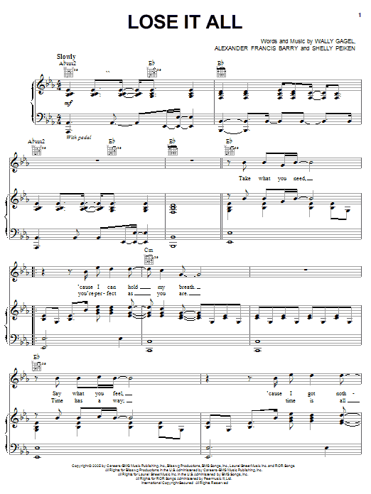 Backstreet Boys Lose It All sheet music notes and chords arranged for Piano, Vocal & Guitar Chords (Right-Hand Melody)