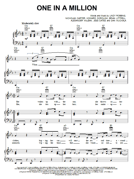 Learn to play Backstreet Boys One In A Million sheet music for Piano, Vocal & Guitar Chords (Right-Hand Melody) in minutes. Price: 7.8900$ Backstreet Boys One In A Million sheet music notes and chords arranged for Piano, Vocal & Guitar Chords (Right-Hand Melody)
