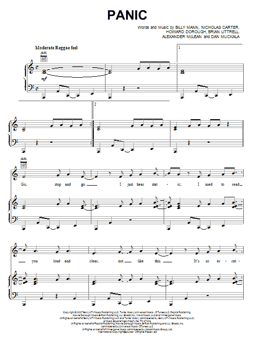 Learn to play Backstreet Boys Panic sheet music for Piano, Vocal & Guitar Chords (Right-Hand Melody) in minutes. Price: 7.8900$ Backstreet Boys Panic sheet music notes and chords arranged for Piano, Vocal & Guitar Chords (Right-Hand Melody)