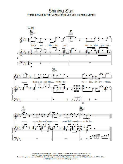 Learn to play Backstreet Boys Shining Star sheet music for Piano, Vocal & Guitar Chords in minutes. Price: 7.8900$ Backstreet Boys Shining Star sheet music notes and chords arranged for Piano, Vocal & Guitar Chords