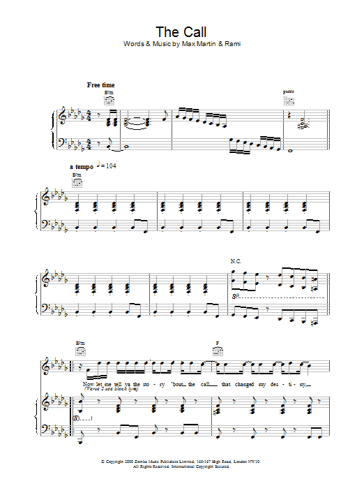 Backstreet Boys The Call sheet music notes and chords arranged for Piano, Vocal & Guitar Chords