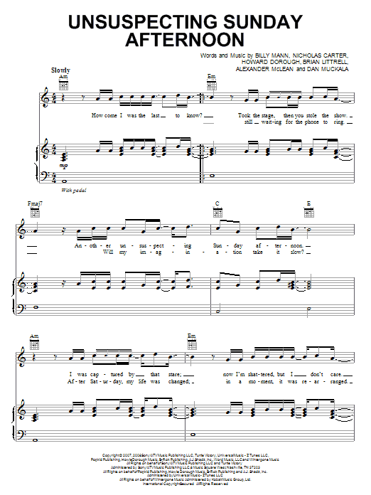 Learn to play Backstreet Boys Unsuspecting Sunday Afternoon sheet music for Piano, Vocal & Guitar Chords (Right-Hand Melody) in minutes. Price: 7.8900$ Backstreet Boys Unsuspecting Sunday Afternoon sheet music notes and chords arranged for Piano, Vocal & Guitar Chords (Right-Hand Melody)