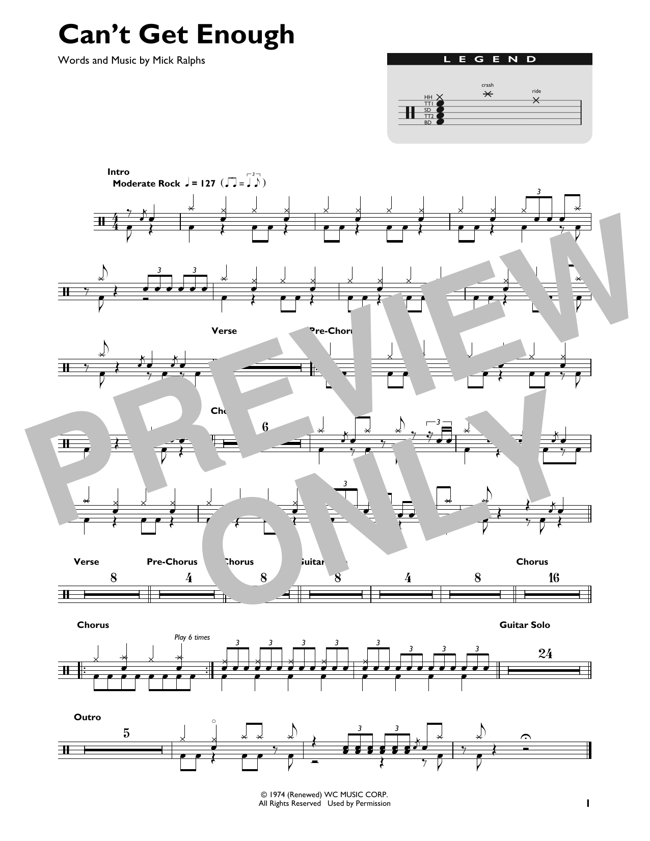 Bad Company Can't Get Enough sheet music notes and chords. Download Printable PDF.