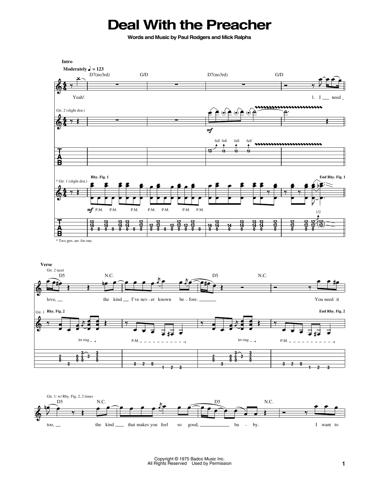 Learn to play Bad Company Deal With The Preacher sheet music for Guitar Tab in minutes. Price: 7.8900$ Bad Company Deal With The Preacher sheet music notes and chords arranged for Guitar Tab