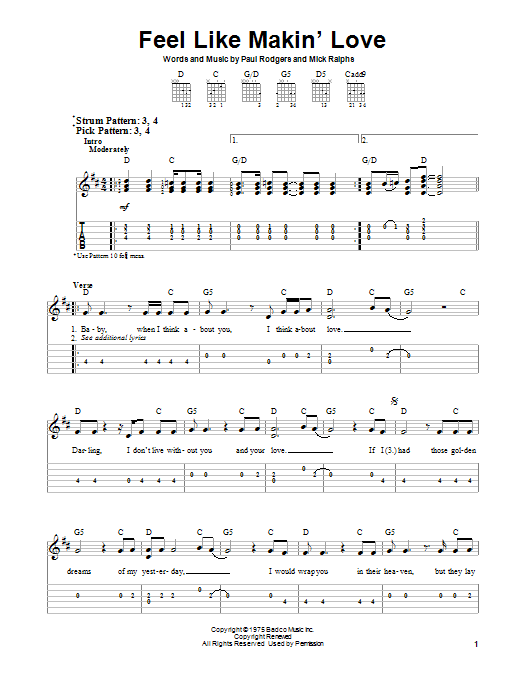 Bad Company Feel Like Makin' Love sheet music notes and chords. Download Printable PDF.