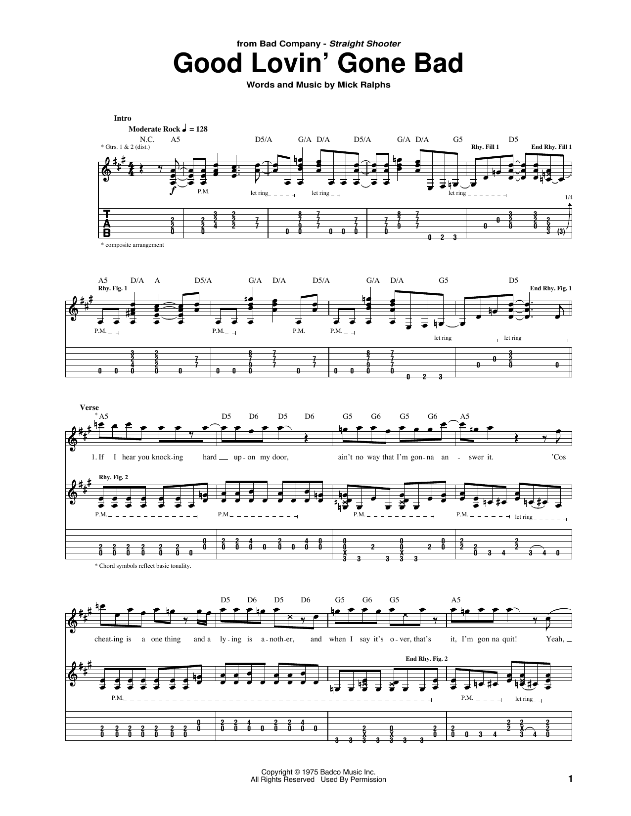 Learn to play Bad Company Good Lovin' Gone Bad sheet music for Guitar Tab in minutes. Price: 7.8900$ Bad Company Good Lovin' Gone Bad sheet music notes and chords arranged for Guitar Tab