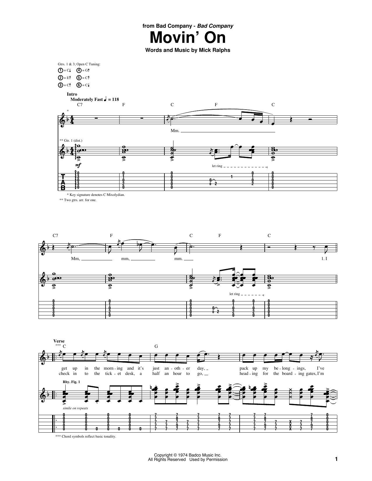 Learn to play Bad Company Movin' On sheet music for Guitar Tab in minutes. Price: 7.8900$ Bad Company Movin' On sheet music notes and chords arranged for Guitar Tab