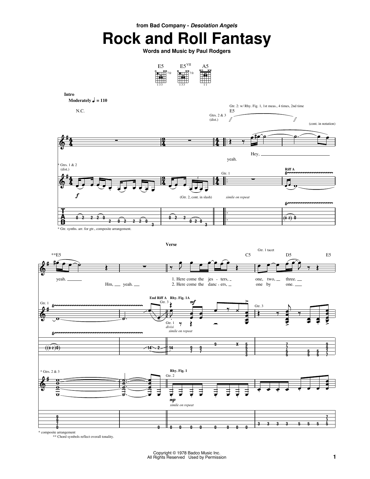 Learn to play Bad Company Rock And Roll Fantasy sheet music for Guitar Tab in minutes. Price: 7.8900$ Bad Company Rock And Roll Fantasy sheet music notes and chords arranged for Guitar Tab