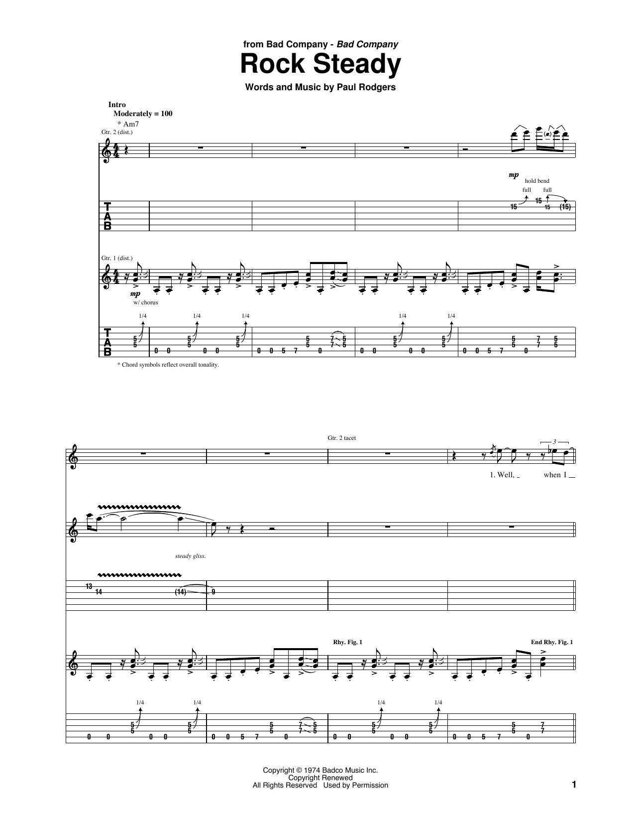 Learn to play Bad Company Rock Steady sheet music for Guitar Tab in minutes. Price: 7.8900$ Bad Company Rock Steady sheet music notes and chords arranged for Guitar Tab