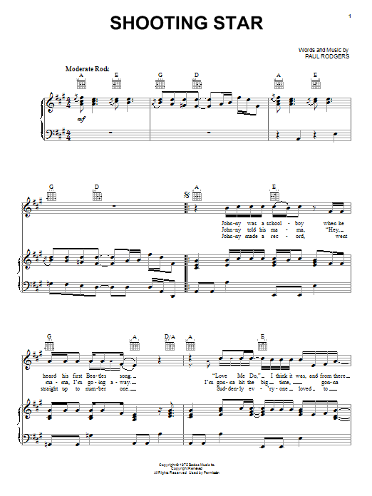 Bad Company Shooting Star sheet music notes and chords. Download Printable PDF.