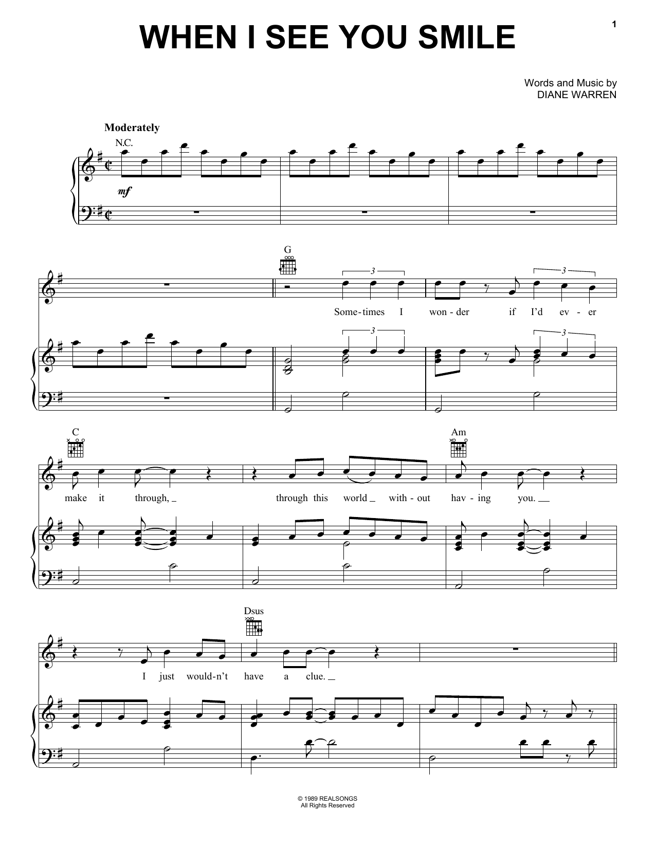 Bad English When I See You Smile sheet music notes and chords. Download Printable PDF.