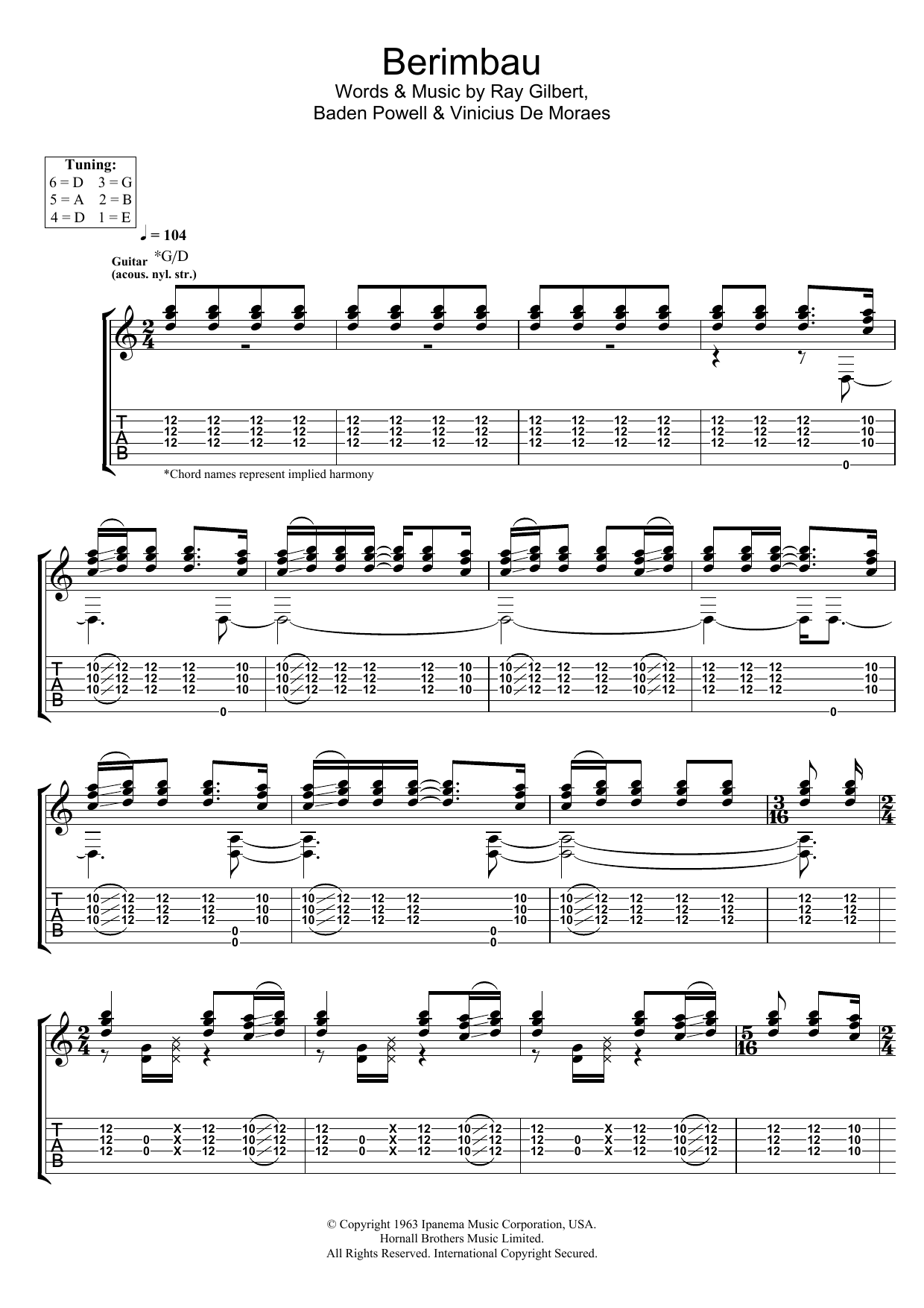 Learn to play Baden Powell Berimbau sheet music for Guitar Tab in minutes. Price: 7.8900$ Baden Powell Berimbau sheet music notes and chords arranged for Guitar Tab