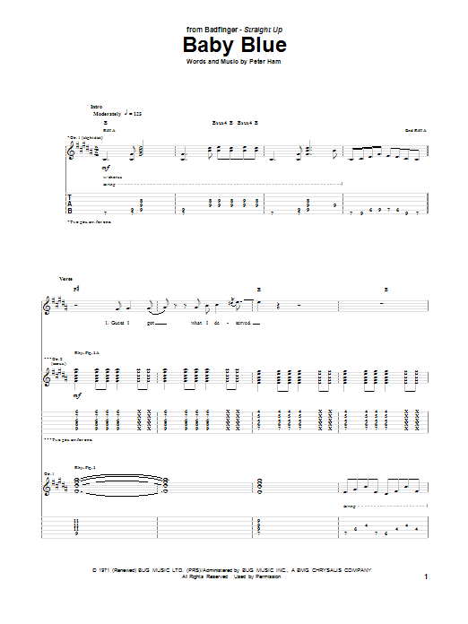 Badfinger Baby Blue sheet music notes and chords. Download Printable PDF.