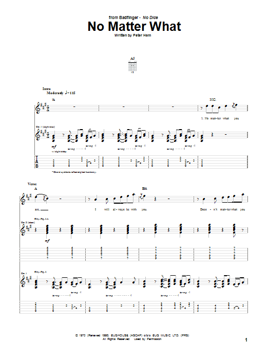 Badfinger No Matter What sheet music notes and chords. Download Printable PDF.