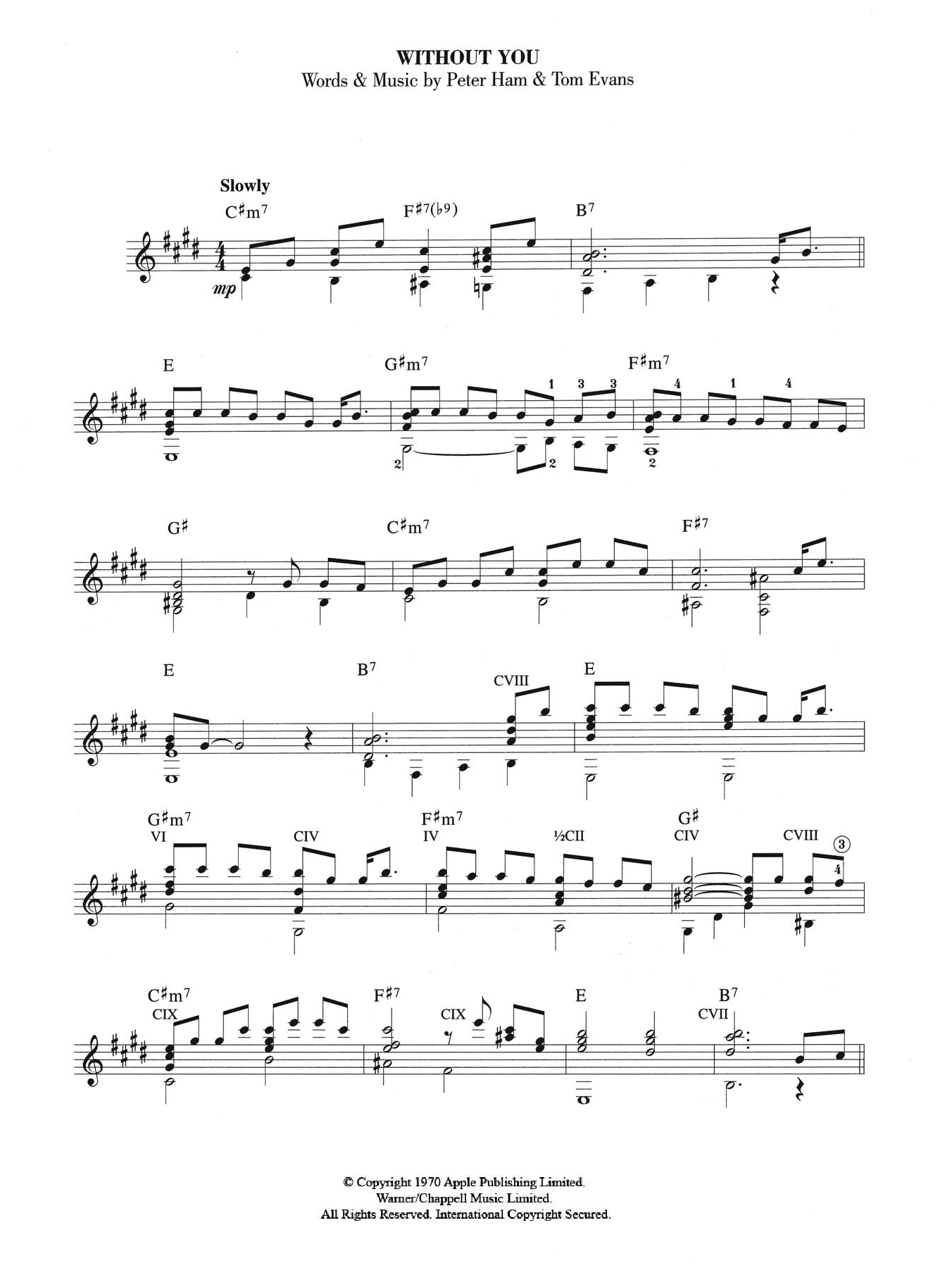 Badfinger Without You sheet music notes and chords. Download Printable PDF.