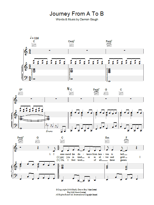 Learn to play Badly Drawn Boy Journey From A To B sheet music for Piano, Vocal & Guitar Chords in minutes. Price: 7.8900$ Badly Drawn Boy Journey From A To B sheet music notes and chords arranged for Piano, Vocal & Guitar Chords