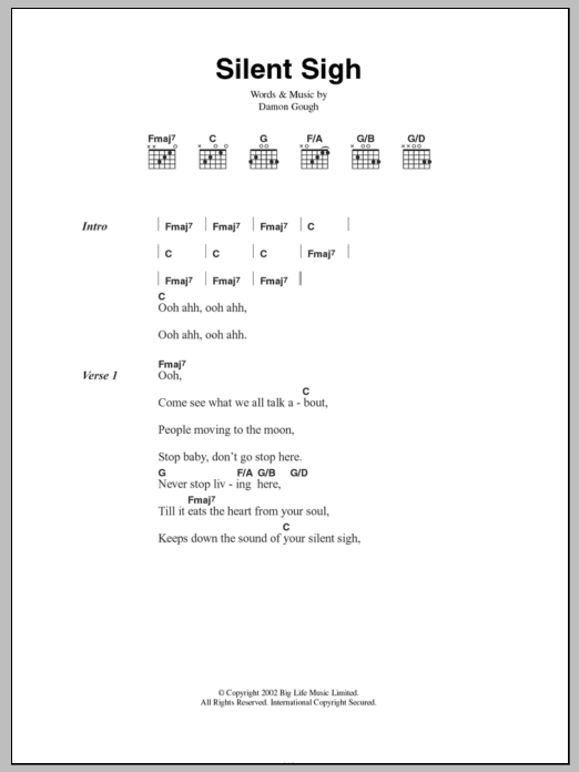 Badly Drawn Boy Silent Sigh sheet music notes and chords. Download Printable PDF.