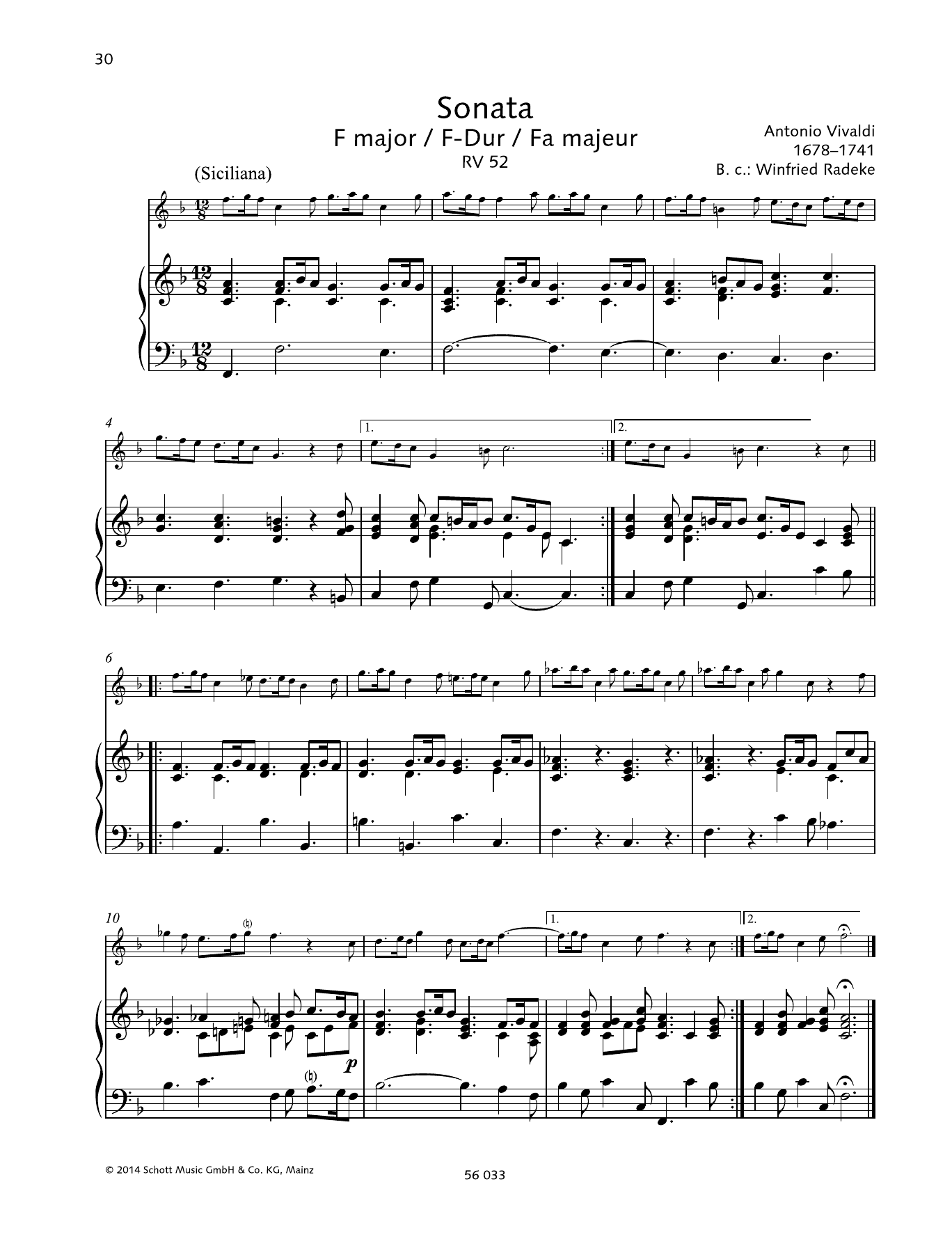 Baldassare Galuppi Sonata F Major sheet music notes and chords arranged for Woodwind Solo