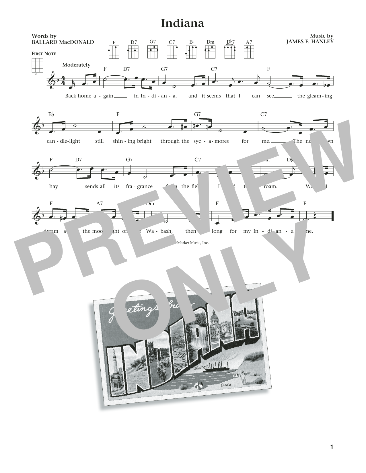 Learn to play Ballard MacDonald Indiana (Back Home Again In Indiana) (from The Daily Ukulele) (arr. Liz and Jim Beloff) sheet music for Ukulele in minutes. Price: 5.9900$ Ballard MacDonald Indiana (Back Home Again In Indiana) (from The Daily Ukulele) (arr. Liz and Jim Beloff) sheet music notes and chords arranged for Ukulele