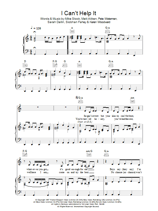 Learn to play Bananarama I Can't Help It sheet music for Piano, Vocal & Guitar Chords in minutes. Price: 7.8900$ Bananarama I Can't Help It sheet music notes and chords arranged for Piano, Vocal & Guitar Chords