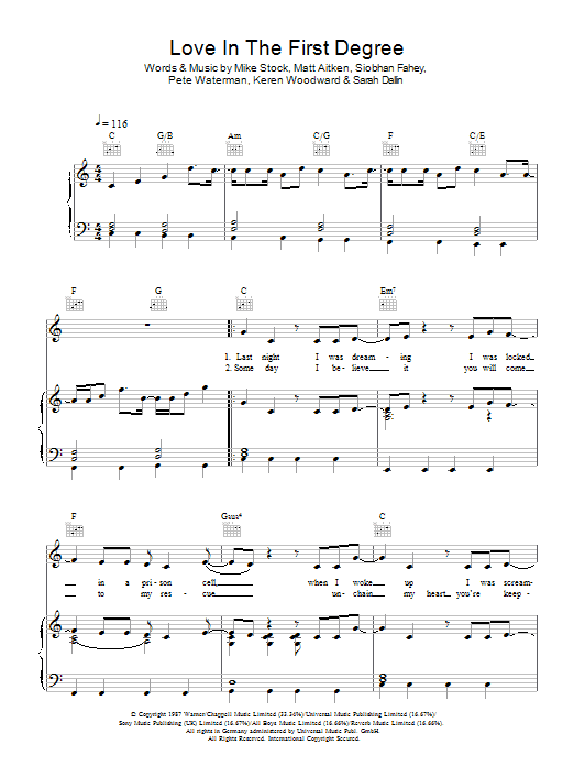 Bananarama Love In The First Degree sheet music notes and chords. Download Printable PDF.