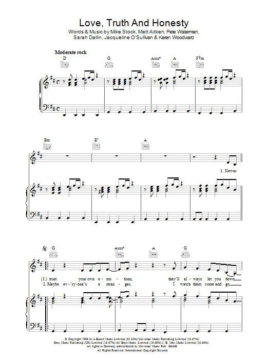 Learn to play Bananarama Love, Truth And Honesty sheet music for Piano, Vocal & Guitar Chords in minutes. Price: 7.8900$ Bananarama Love, Truth And Honesty sheet music notes and chords arranged for Piano, Vocal & Guitar Chords