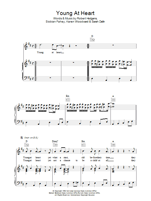 Bananarama Young At Heart sheet music notes and chords arranged for Piano, Vocal & Guitar Chords