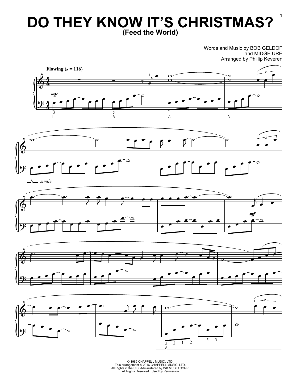 Phillip Keveren Do They Know It's Christmas? (Feed The World) sheet music notes and chords arranged for Piano Solo